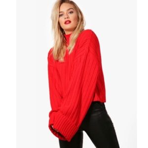 Wide Sleeve Red Crop Sweater